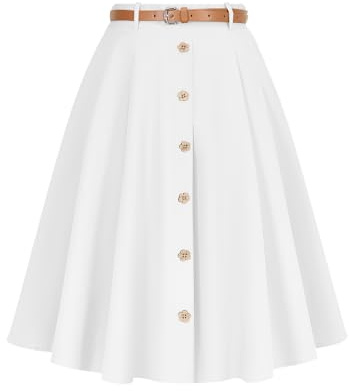 WedTrend Women's Vintage Skirts A-Line Midi Skirt Button Work Flowy Skirts Pleated Skirt with Belt&Pockets
