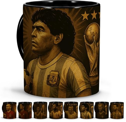 Taza Maradona. Tazas Leyendas del Fútbol. Tazas Desayuno. Cosas de Futbol para Niños. Entrenador Futbol. Dia del padre Regalos Originales. Colección Única Leyendas 330ml Maradona
