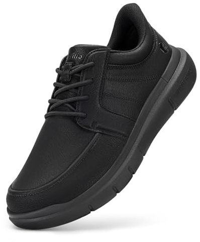 FitVille Wide Slip On Shoes for Men Lightweight Casual Dress Oxfords Shoes Business Walking Sneakers with Arch Support Jet Black