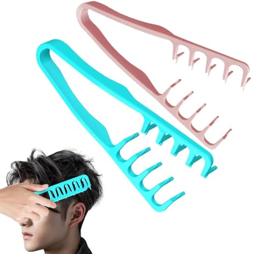 2pc Peigne Texture Cheveux Bouclés Hommes,Peigne Dents Larges Boucles,Peignes à Texture Pliable,Démêlant Pour Cheveux Bouclés,Peignes Barbiers Dents Larges,Outil Volumateur Racines (Rose+Cyan)
