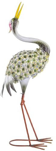 Outsunny Statue da giardino, scultura di Airone in metallo, statue di uccelli 71 cm, per cortile, stagno, terrazza, verde