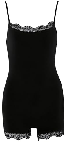 Combinaison à bretelles spaghetti pour femme - Dos nu - Vêtement de nuit - Esthétique - Bordure en dentelle - Short moulant - Barboteuse