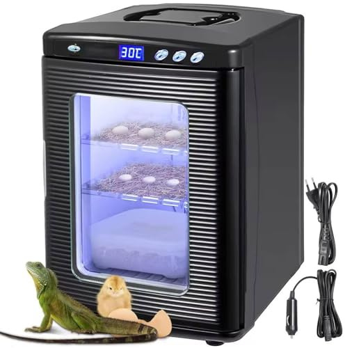 25L Reptilinkubator, Digital Ägginkubator 5°C-60°C med Värme- & Kyltermostat - Portabel Vetenskaplig Kläckningsbox med LED-ljus för Orm, Ödla, Sköldpadda black
