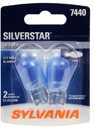 SYLVANIA - 7440 SilverStar Mini Bulb - Brighter and Whiter Light, Ideal for Daytime Running Lights (DRL) and Back-Up/Reverse Lights (Contains 2 Bulbs)
