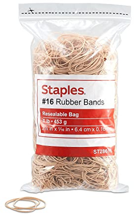 Staples Rubber Bands, Size #16, 1 lb. Bag – Small Economy Bands for Paper Bundling & Office Sorting