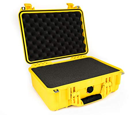 PELI 1450 Watertight Shockproof Case for Valuable Equipment, IP67 Water- and Dustproof, 31L Capacity, Made in Germany, With Customisable Foam Insert, Yellow