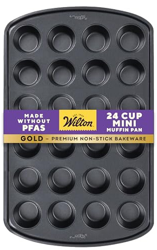 Wilton Gold Non-Stick 24-cup Muffin Pan, Cold-Rolled Steel Bakeware, Made without PFAs, 16 x 10 x 1 in., Packaging may Vary