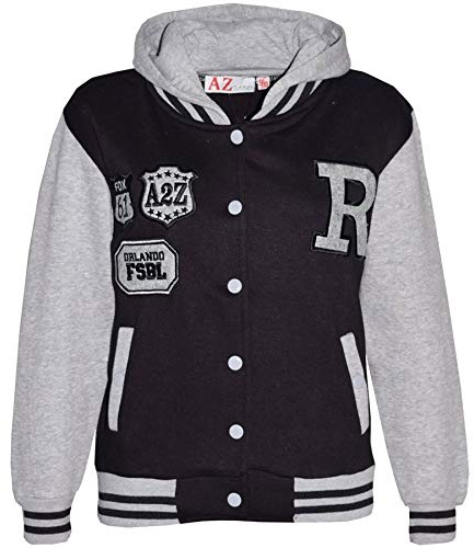 A2Z 4 Kids Unisex Mädchen Jungen Mode Mit Kapuze Kapuzenpullover Varsity - B.B Jacket Fox Black 3-4