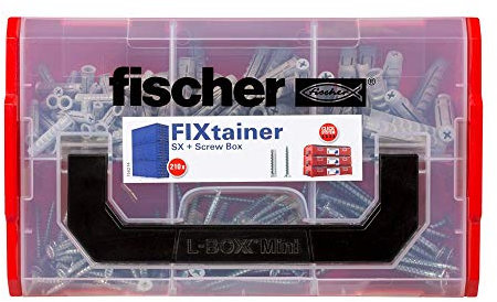 Fischer 534084 FIXtainer - Die Spreizdübel SX-Dübel und Schrauben-Box, Dübel und Schrauben Set, 210 Teile
