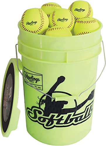 Rawlings | Bucket of 12 Practice Softballs | All Ages | 12 RFPBP12SY | Synthetic Cover