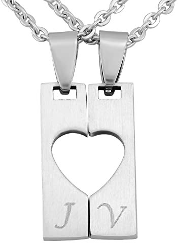 Hanessa 2 Stück Personalisierte Kette mit Gravur Edelstahl 50 cm mit Anhänger Herz Rechteck in silber - Personalisierte Geschenke für Damen Herren Freundin Freund - Partner Halskette für Sie und Ihn