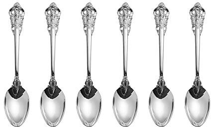 Silber Besteck-Set Barock, Antik Look, aus 18/10 Edelstahl Spiegelpolierte, ideal für Haus, Küche, Restaurant, Hochzeit, Partys, Nachmittagstee, Dessertlöffel 6-teiliges, Länge 18cm