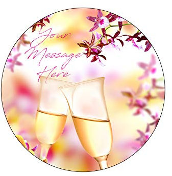 Orange Trading Dartmouth LTD A4 Edible Decor Icing Sheet PERSONALISED Champagne & Orchid Flower 7-8 Circle Cake Topper Decoration - Great for larger cakes