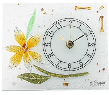 Sospiri Venezia Orologio da Tavolo Vetro Murano Meccanismo Silenzioso Decorato Floreale Oro Idea Regalo Realizzato a Mano Made Italy (18x15 cm)