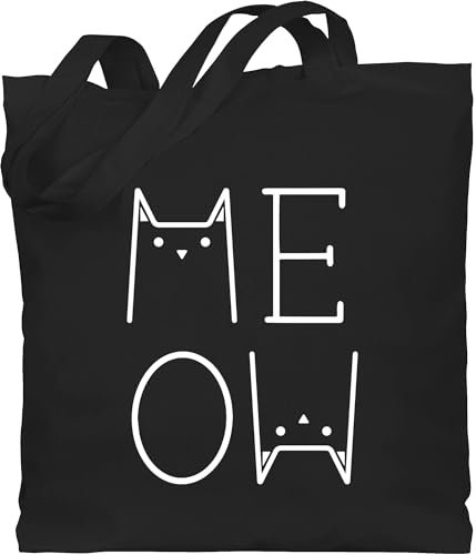 Baumwolltasche - Katzenbesitzer Geschenk Katze - MEOW weiß - Unisize - Schwarz - katzenbeutel schulter beutel mit katzen cat lover stoffbeutel katzentasche katzengeschenke katzenmotiv stofftasche