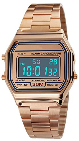 FAMKIT Retro-Digitaluhr für Männer und Frauen, Luxus-Business-Uhr, wasserdicht, Sportuhr aus Edelstahl