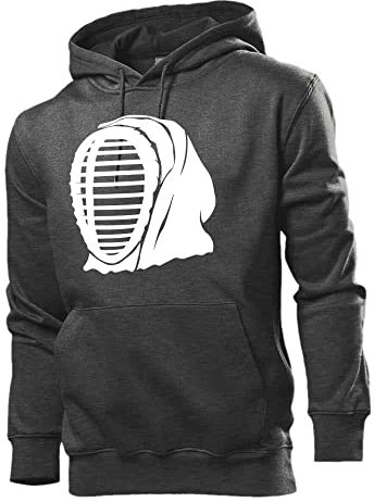 Generisch Kendo Sudadera con capucha para hombre, Gris oscuro jaspeado., S