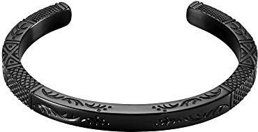 Murtoo Bracciale da Uomo Potere di Poseidone Intagliato con Squame di Pesce, Piantine e Onde Marine Bracciale da Donna e Uomo Moda Greca Fatto a Mano (20cm, Nero)