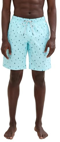 TOM TAILOR Herren Basic Badeshorts, teal navy summer design, M