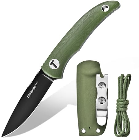TONIFE Nova Full Tang Coltello da Caccia Campeggio a Lama Fissa 6,8cm con Guaina Kydex Regolabile Facile Portabile con Cordino in Paracord per Outdoor, Sopravvivenza e Bushcraft