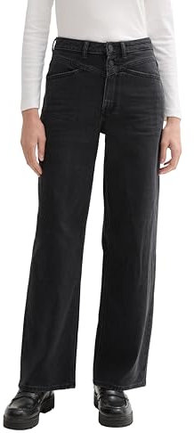 TOM TAILOR Damen Wide Leg Jeans mit Doppelknopf, 10263 - Black Stone Wash Denim, 32/32