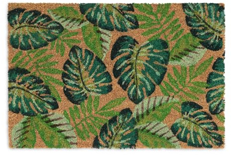 Relaxdays Paillasson Coco, Tapis avec Feuilles, 40x60 cm, antidérapant, résistant, intérieur, extérieur, Multicolore