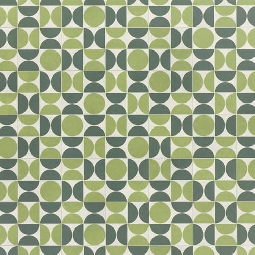 Retro Patterned Vinyl Flooring Roll Vintage Stone Mosaic Tile Effect Felt Backed Lino Flooring Colourful Hallway Kitchen Bathroom Vinyl Sheet 2m 3m Width 2m To 8m Length (Avocado Green, 5m x 3m)