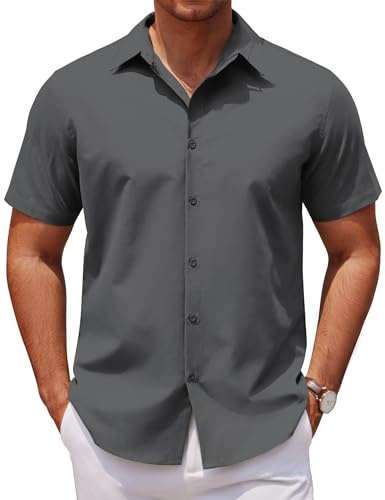 COOFANDY Chemise Homme Manches Courtes Coupe Régulière Chemises d'Été d'affaires Chemise Décontractées Casual Chemises de Travail