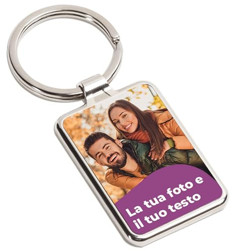 Cimpress Llavero Personalizado con Foto y Texto, Acero Inoxidable 7,5 × 3 cm, Impresión a Color, Llavero para Ocasiones Especiales, Couple Keychain Ideal para Regalar a Familia o Amigos