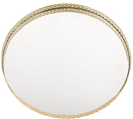 Garneck Vassoio Portagioielli Rotondo in Ferro Con Specchio Decorativo Per Anelli Orecchini E Profumi Organizer Da Bagno E Toeletta Salvaspazio 9.8 Pollici