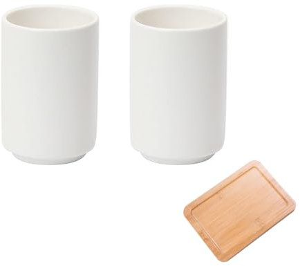 2 tazas de té de cerámica de estilo japonés, con bandeja de bambú, taza de cerámica sin asa, taza de cerámica esmaltada mate, mate moderno, adecuado para agua potable, té, café, leche