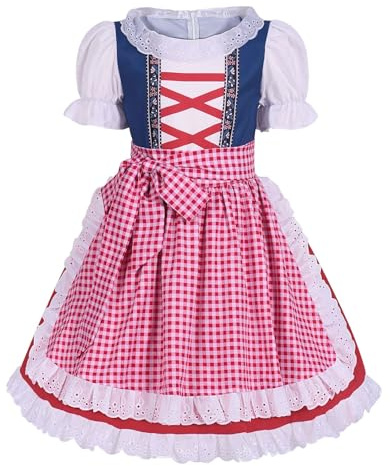 German Dress for Girls Renaissance Dress Girls 10-12 Oktoberfest Aprons Renaissance Kids (Hot Pink, 9-10 Years)