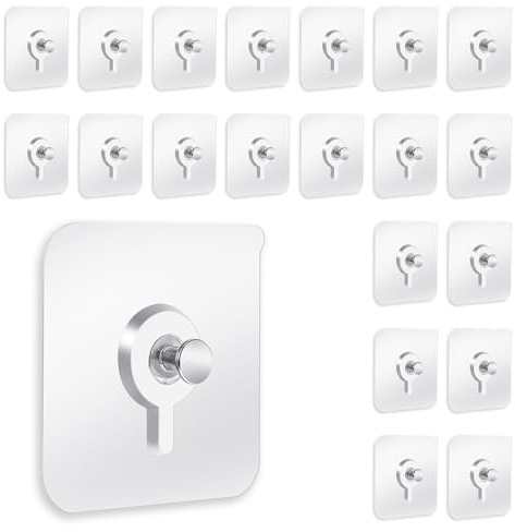 20PCS Adhesive Picture Hangers Without Nails, Transparent Nail Free Wall Hangers, Heavy Duty Picture Frame Hanger, Waterproof and Oil-Proof, Suitable for Kitchen, Bathroom, Home, Office