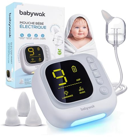Vola per neonati elettrica – Aspiratore nasale per neonati ricaricabile USB-C, 9 livelli di aspirazione regolabili, silenziosi, bocchette in silicone morbido, LED e musica, igienico, bambino e neonato