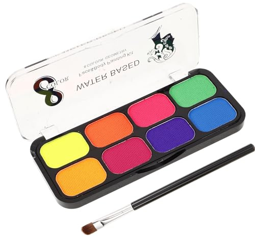 TOMETURE Kit de Pintura Facial al Agua con 8 Colores, Pigmento Soluble para Maquillaje Artístico y Teatral, Incluye Pincel para Fácil Aplicación y Eliminación
