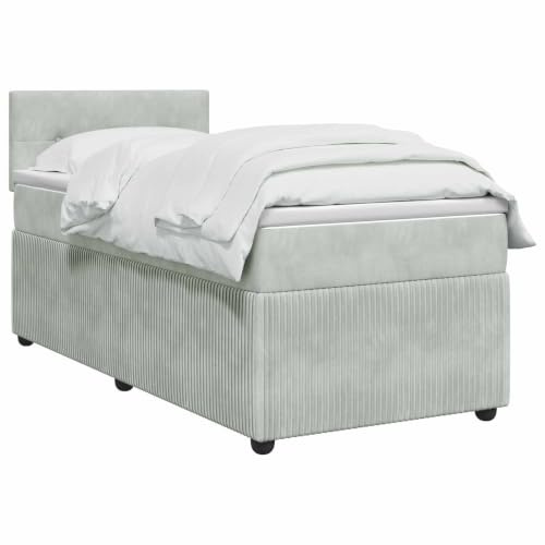 vidaXL Lit boxspring avec Matelas Gris Clair 90 x 190 cm Velours, Chambre Moderne, lit Confortable, Matelas en Velours, Cadre en pin, Ressorts ensachés, Solution Sommeil