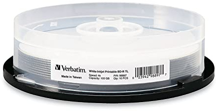 Verbatim BD-R XL 100GB 4X White Inkjet Printable, Hub Printable - 10pk Spindle