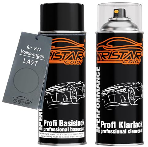 TRISTARcolor Autolack Spraydosen Set für VW/Volkswagen LA7T United Grey Metallic Basislack Klarlack Sprühdose 400ml