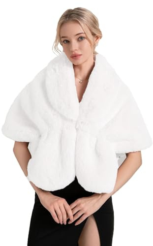 Fashowlife Faux Fur Shawls and Wraps For Women Stole Bridal Bridesmaids Warm Womens Cloak Cape Coat For Wedding Party (White Shawl)