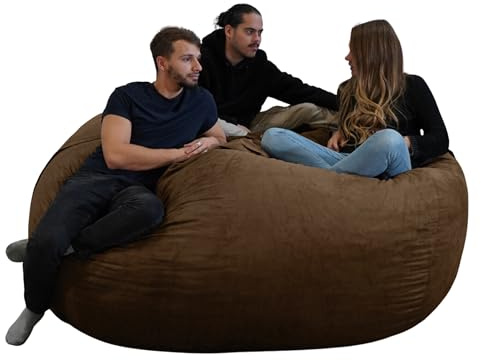 bananair - Giant Bean Bag for Adults and Kids - Comfortable, Premium Quality Foam - Ultra Soft, Suede Fabric - Removable & Machine Washable Cover - XXL Fluffy Bean Bag Chair/Sofa (200 cm, Brown)