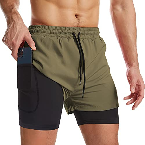 Danfiki Short de Sport 2 en 1 Respirant pour Homme avec Poches Sport Séchage Rapide Leggings de Sport avec Poche Base Layer Stretch