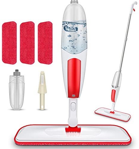 TRAV-ROUND Mop spray per la pulizia dei pavimenti con 3 panni lavabili, con flacone ricaricabile da 550 ml, mocio piatto in microfibra per asciugare e bagnare, per cucina, legno, laminato, piastrelle