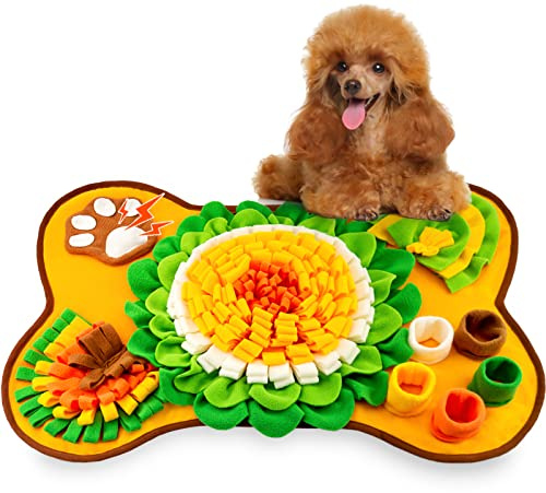 Snuffle Mat for Dogs, Pet Snuffle Mat for Small and Medium Dogs, Interactive Sniff Mat Feeding Mat for Puppies, Slow Feeder Dog Treat Mat for Training and Stress Relief (Bone Shape) (Orange, One Size)
