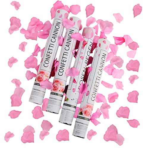 RosyFate Sparacoriandoli Petali Rosa 40cm - 4 Cannoni Tubo Carta per Matrimoni, Festa Compleanno, Laurea