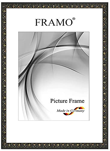 Marco de fotos barroco FRAMO de 35 x 45 cm en madera maciza | Negro antiguo dorado | Color/tamaño seleccionable | Marco retro vintage antiguo N°111