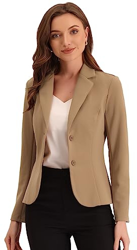 Allegra K Women's Work Office Blazers Stretch Lapel Collar Long Sleeve Jacket Suit Blazer Medium Deep Khaki