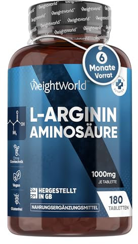 L Arginin (Base) - 4000mg pro Portion - 360 vegane Tabletten - Nur 4 Tabletten pro Tag - L-Arginin mit 3 Monaten Vorrat - Frei von Gluten, Magnesiumstearat - WeightWorld