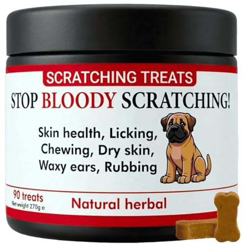 Stop Bloody Scratching - Allergy Relief Dog Treats for Itchy Skin, Paws, Eyes & Ears - Stops Scratching, Licking & Chewing - Quick Relief in 30 Days - Salmon Oil & Omega 3 - For all Dogs pork flavour
