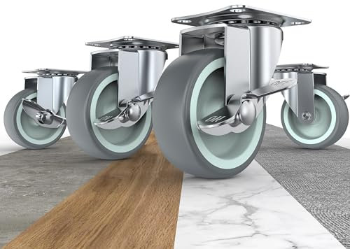 HOLKIE 75 mm Lenkrollen mit Seitenbremsen TPR Lenkrollen für Werkbankmöbel oder andere Geräte Tragfähigkeit 227KG (4er Set)