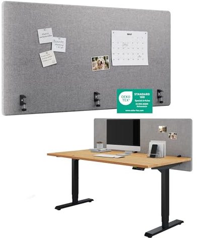 Ergotopia Panel Acústico para Escritorio (160 x 80 x 2,8 cm), Protección Visual Ajustable para la Oficina | Panel de Mesa Focal en Gris, Separador de Espacios Insonorizado con Abrazaderas